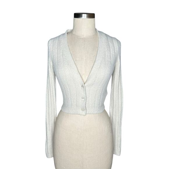 WILFRED FREE Plunge V-Neck Brushed Fleece Button Down Ribbed Cardigan Size XS - Picture 1 of 7